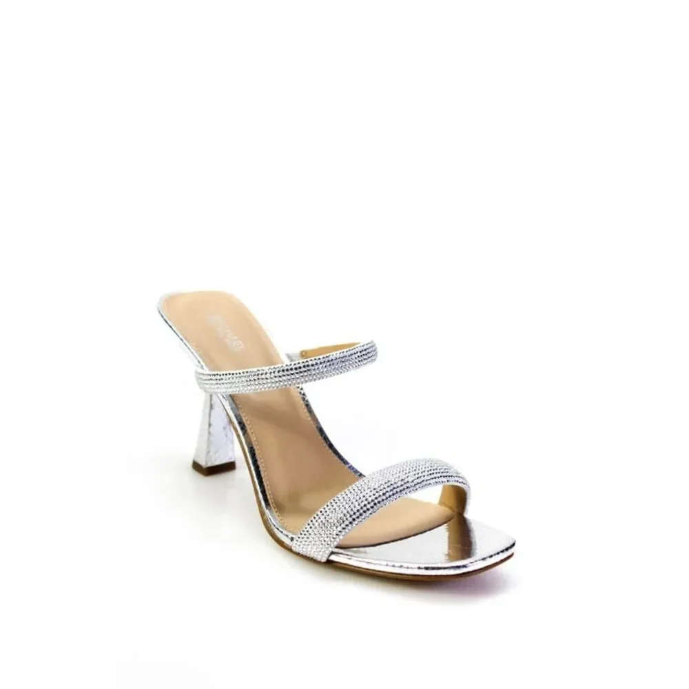Michael Michael Kors Womens Bombe Hot Fix Clara Sandals Pale Silver Suede 10M